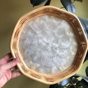 Vintage Accents - Vintage Capiz Shell Woven Tray 11” Vintage Accents - Vintage Capiz Shell Woven Tray 11”